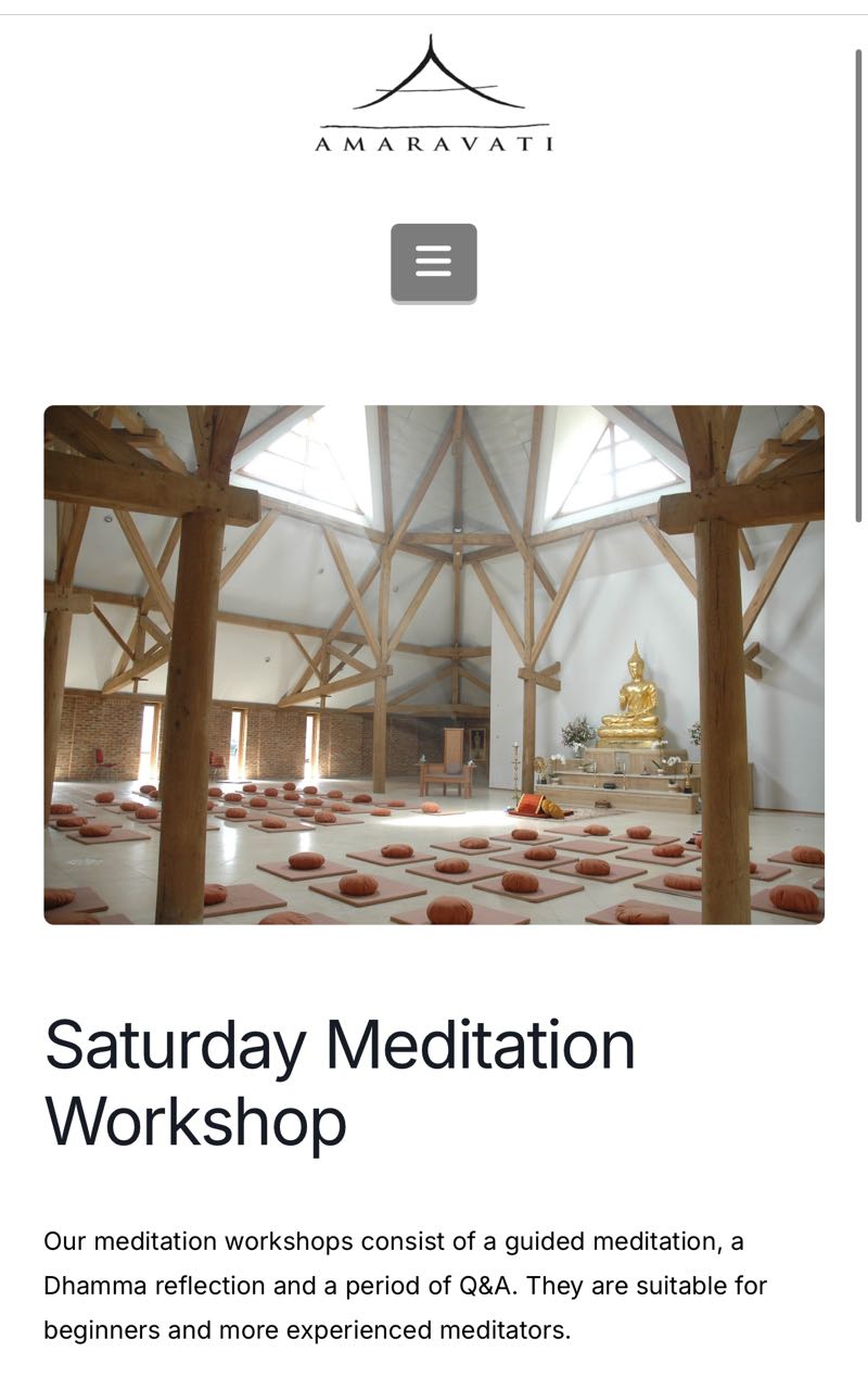 Saturday Meditation Workshop @ Amaravati Monastery